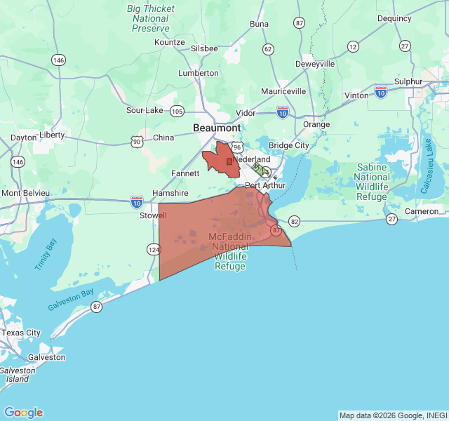 Map of septic coverage in Port Arthur, TX