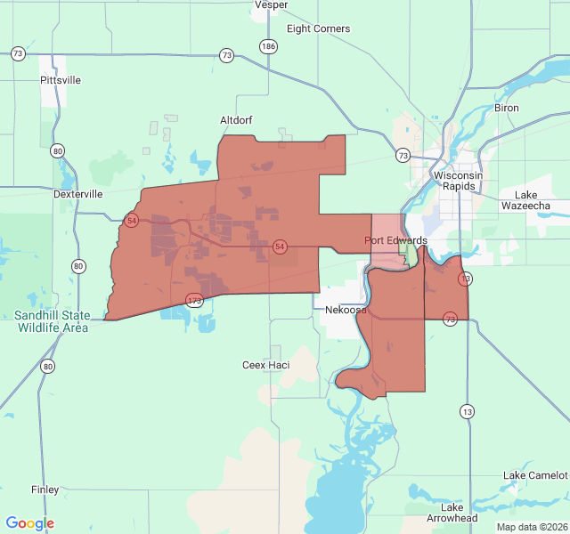 Map of septic coverage in Port Edwards, WI