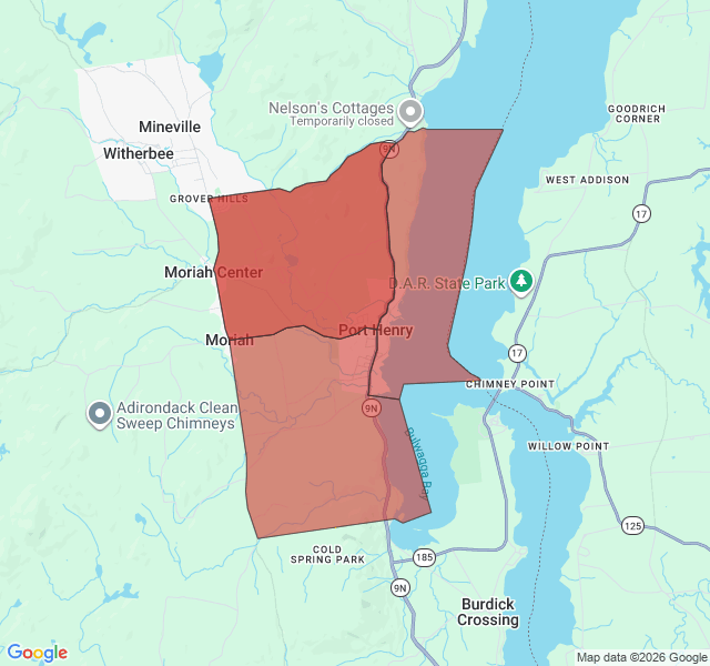 Map of septic coverage in Port Henry, NY