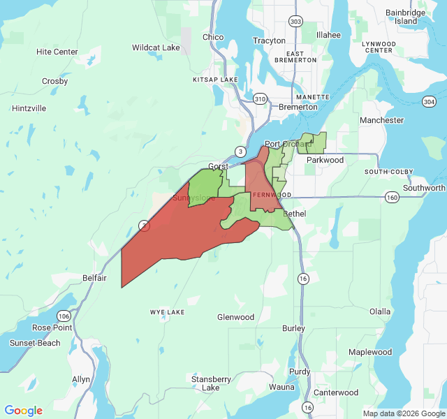 Map of septic coverage in Port Orchard, WA