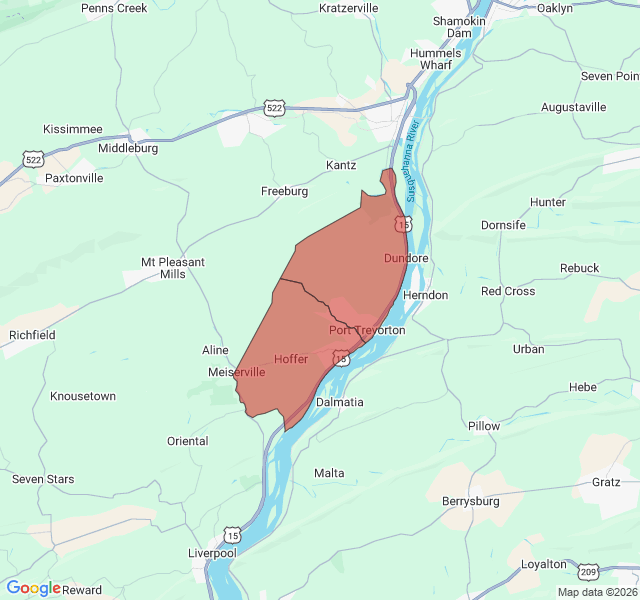 Map of septic coverage in Port Trevorton, PA