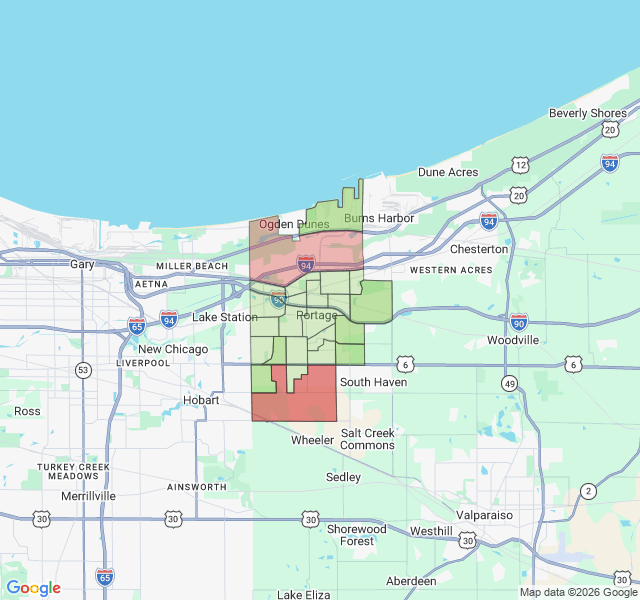 Map of septic coverage in Portage, IN