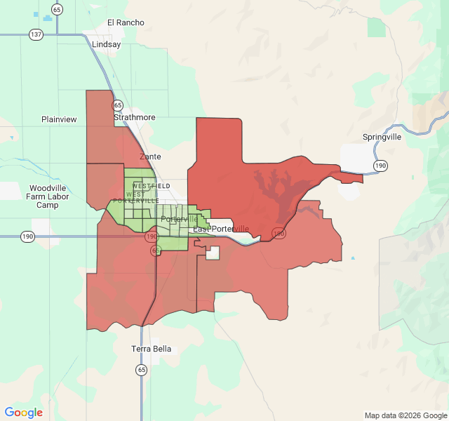 Map of septic coverage in Porterville, CA
