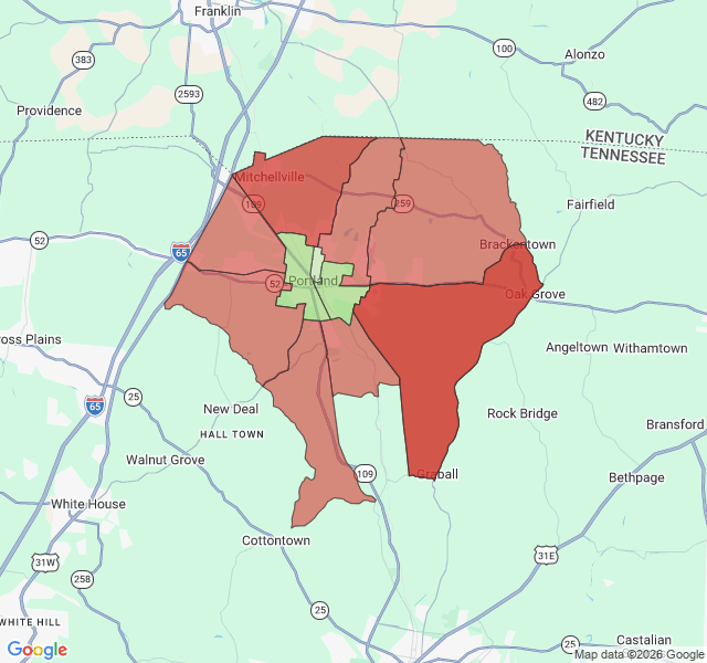 Map of septic coverage in Portland, TN