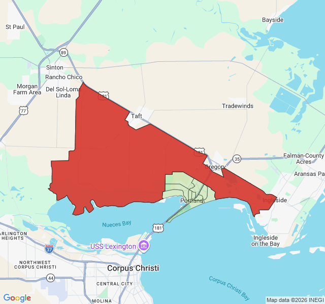 Map of septic coverage in Portland, TX