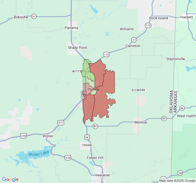 Map of septic coverage in Poteau, OK