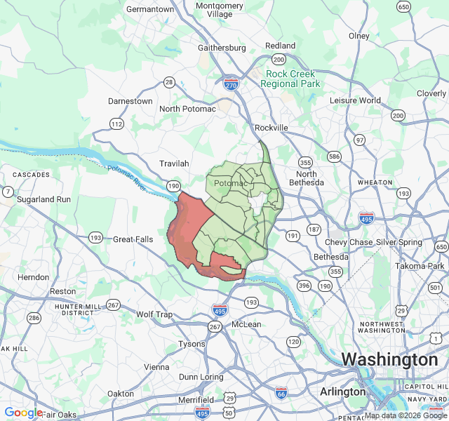 Map of septic coverage in Potomac, MD
