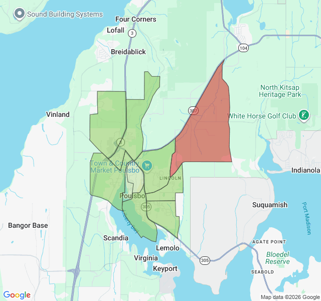 Map of septic coverage in Poulsbo, WA