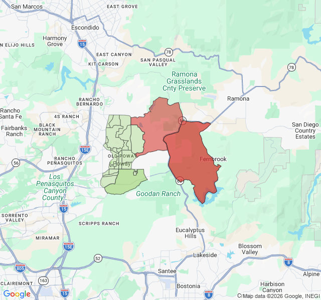 Map of septic coverage in Poway, CA