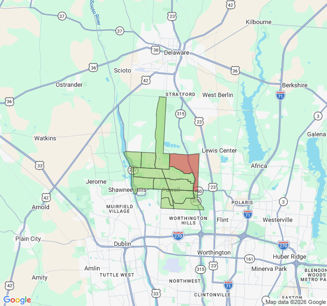 Map of septic coverage in Powell, OH