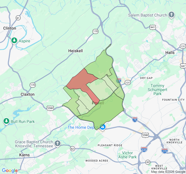 Map of septic coverage in Powell, TN