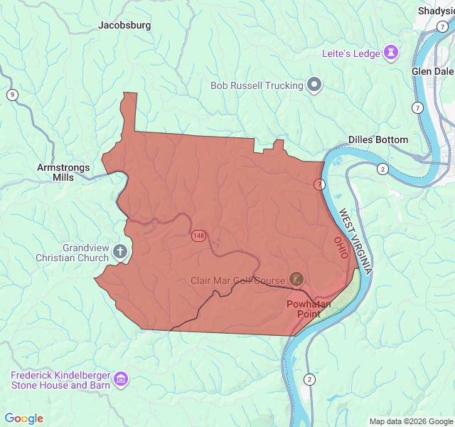 Map of septic coverage in Powhatan Point, OH