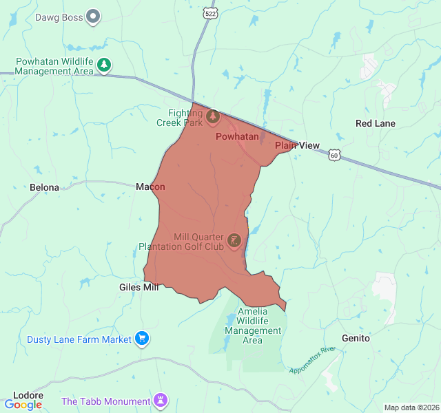 Map of septic coverage in Powhatan, VA