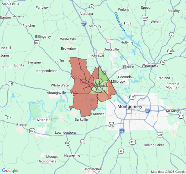 Map of septic coverage in Prattville, AL