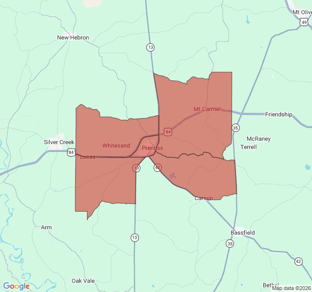 Map of septic coverage in Prentiss, MS