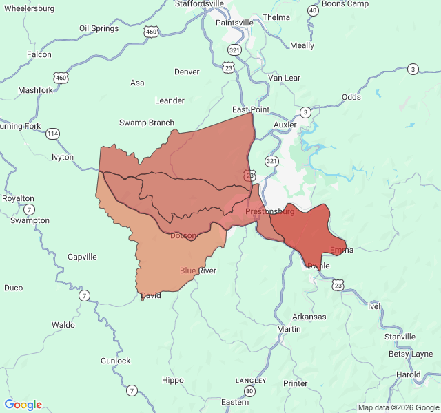 Map of septic coverage in Prestonsburg, KY