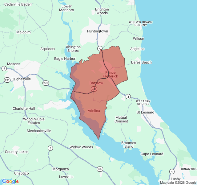 Map of septic coverage in Prince Frederick, MD