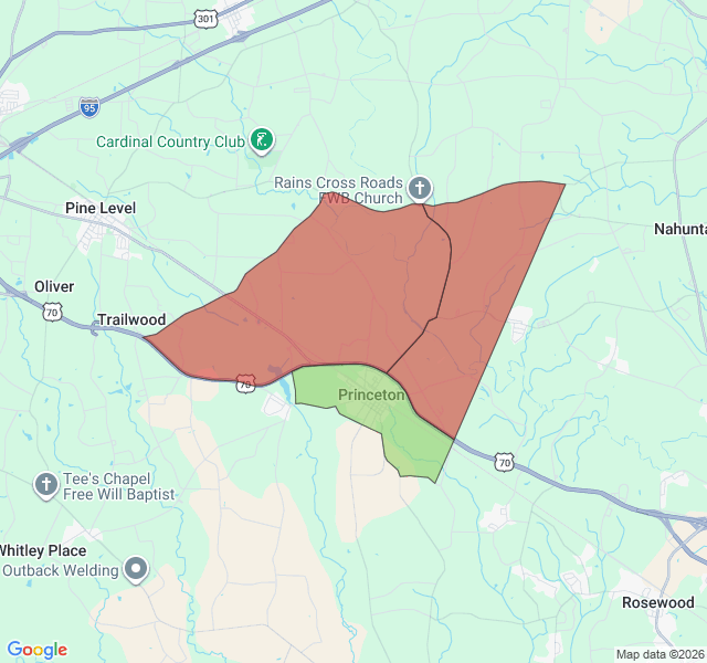Map of septic coverage in Princeton, NC