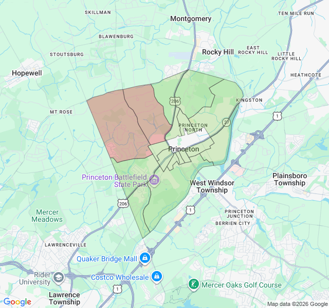 Map of septic coverage in Princeton, NJ