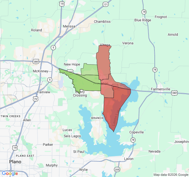 Map of septic coverage in Princeton, TX