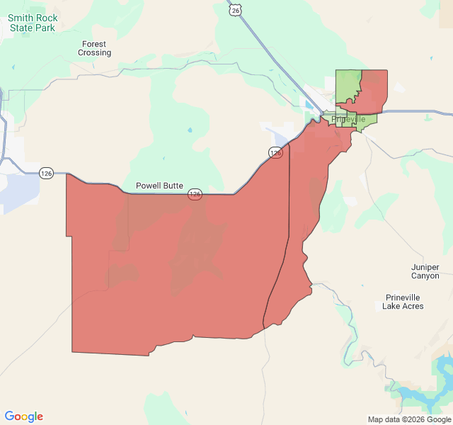 Map of septic coverage in Prineville, OR