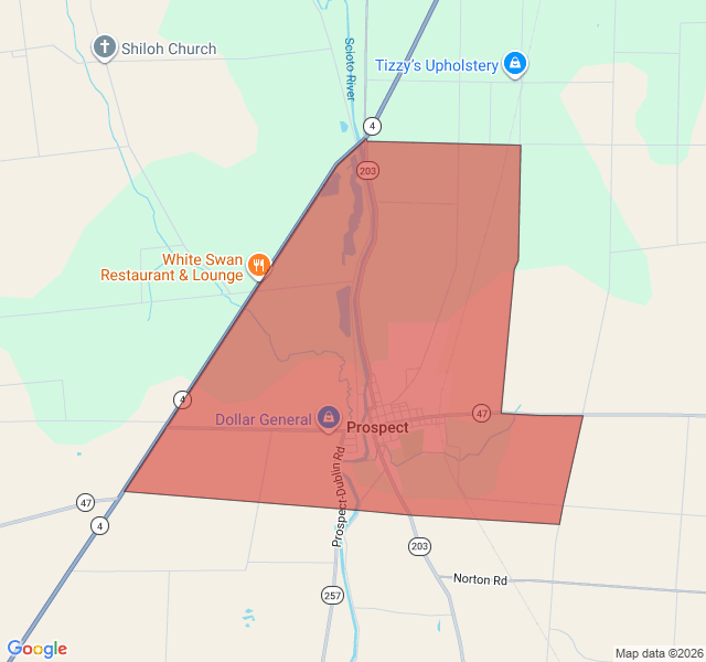 Map of septic coverage in Prospect, OH