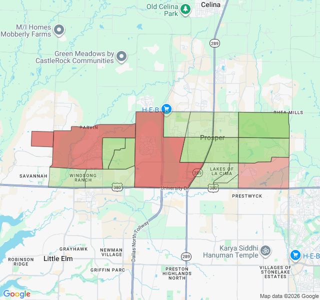 Map of septic coverage in Prosper, TX
