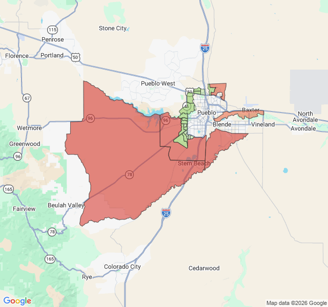 Map of septic coverage in Pueblo, CO