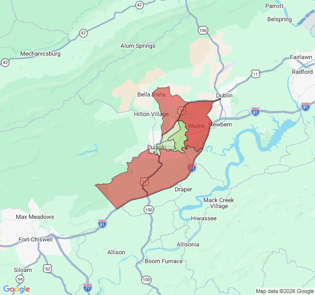 Map of septic coverage in Pulaski, VA