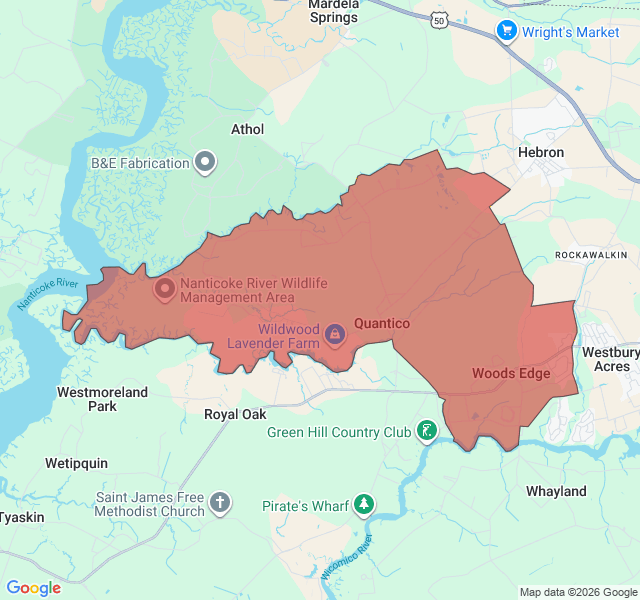 Map of septic coverage in Quantico, MD