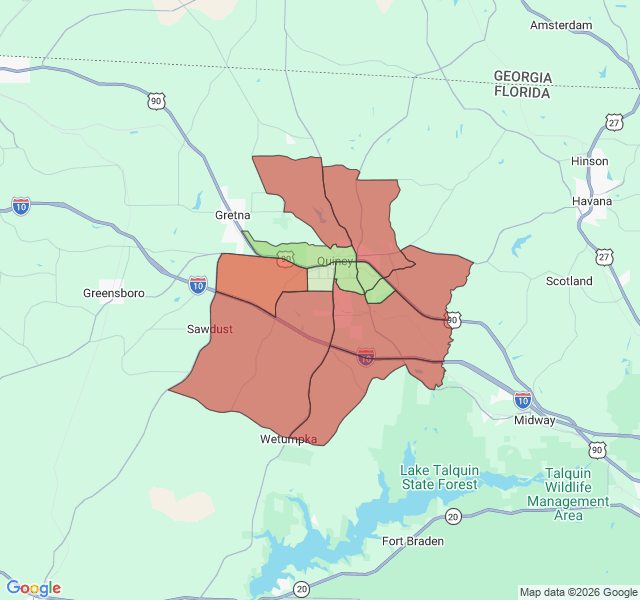Map of septic coverage in Quincy, FL
