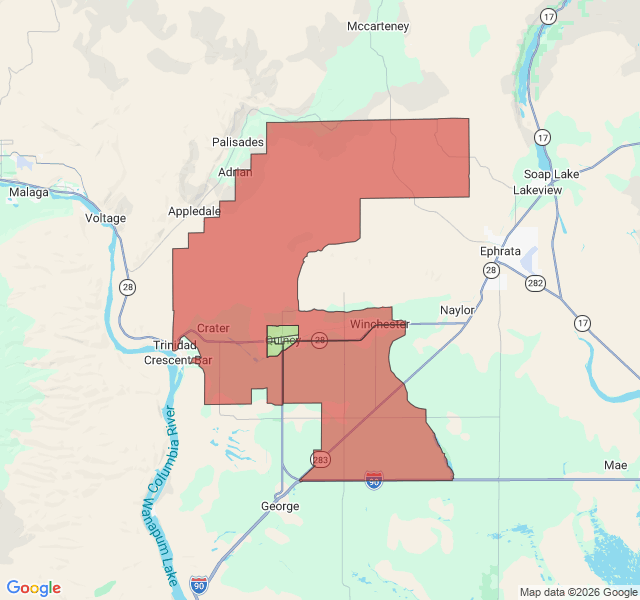 Map of septic coverage in Quincy, WA