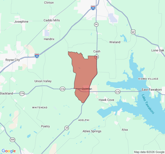 Map of septic coverage in Quinlan, TX