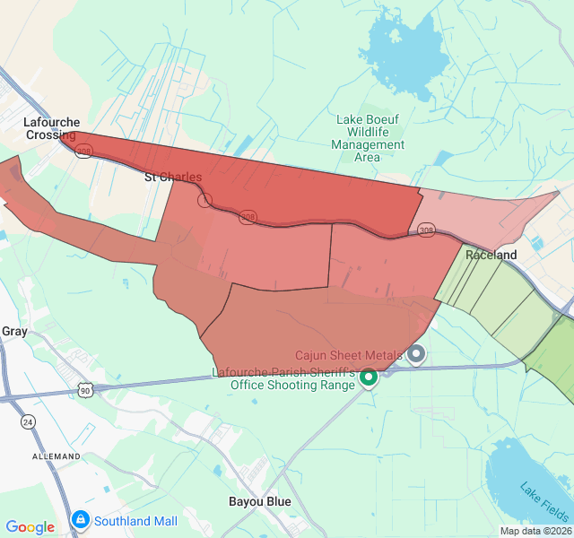 Map of septic coverage in Raceland, LA
