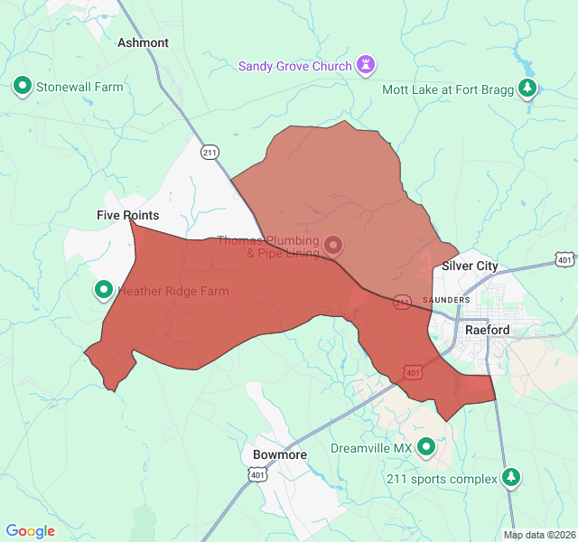 Map of septic coverage in Raeford, NC