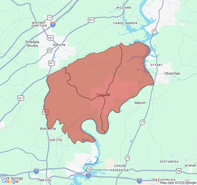 Map of septic coverage in Ragland, AL