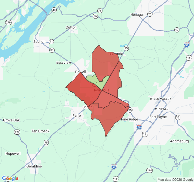 Map of septic coverage in Rainsville, AL