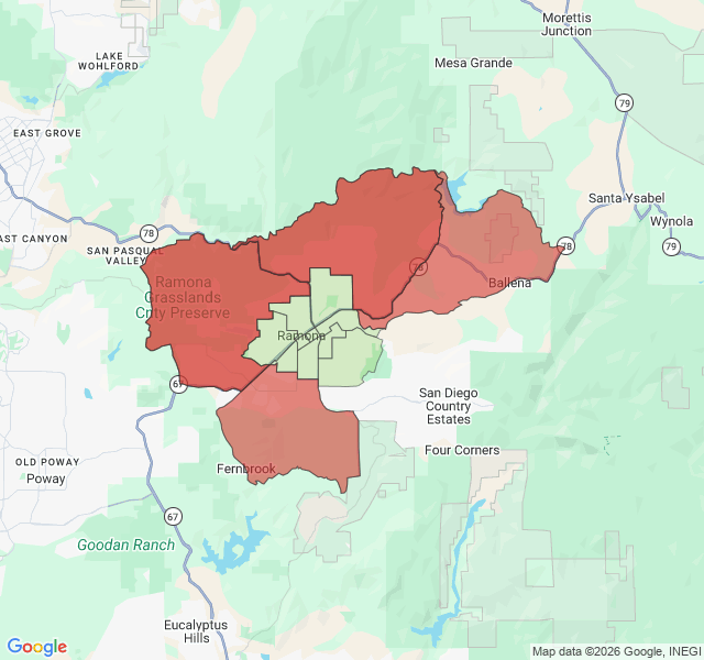 Map of septic coverage in Ramona, CA