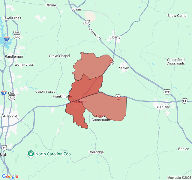 Map of septic coverage in Ramseur, NC