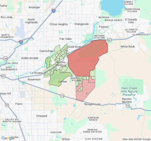 Map of septic coverage in Rancho Cordova, CA