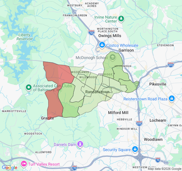 Map of septic coverage in Randallstown, MD