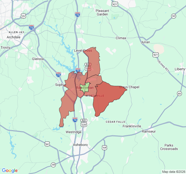 Map of septic coverage in Randleman, NC