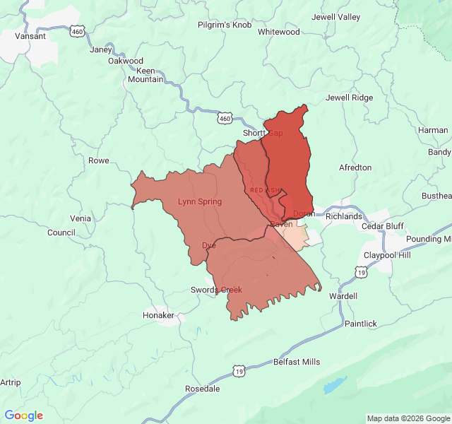 Map of septic coverage in Raven, VA