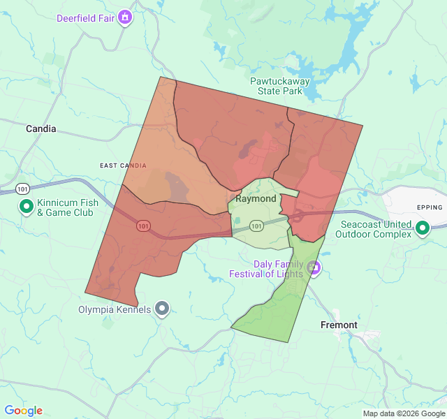 Map of septic coverage in Raymond, NH