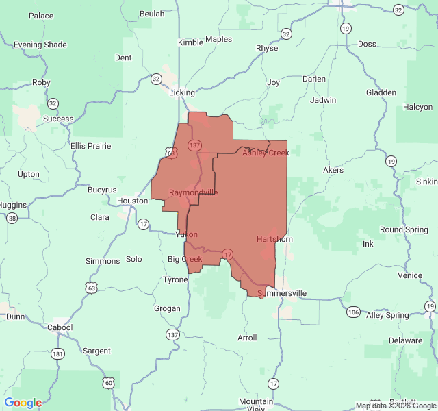 Map of septic coverage in Raymondville, MO