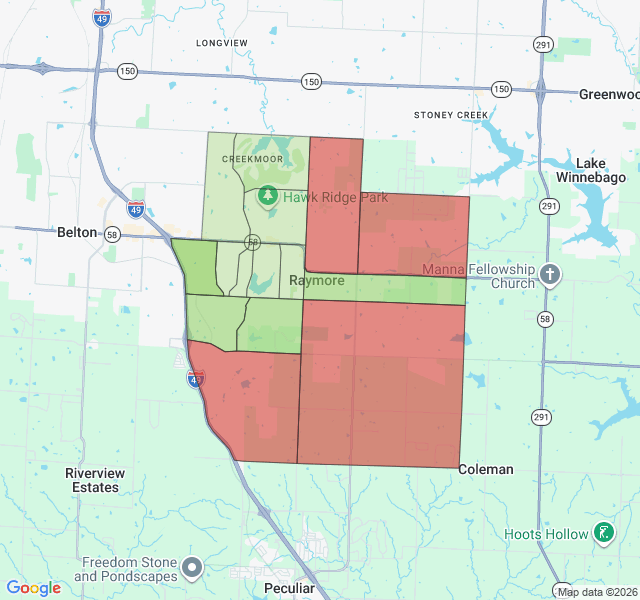 Map of septic coverage in Raymore, MO