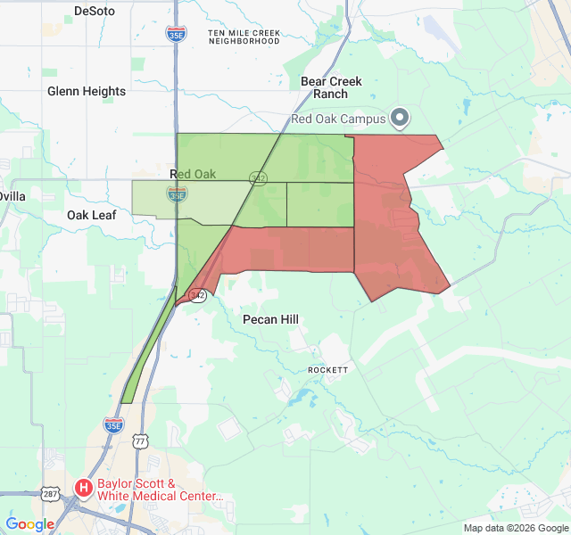 Map of septic coverage in Red Oak, TX