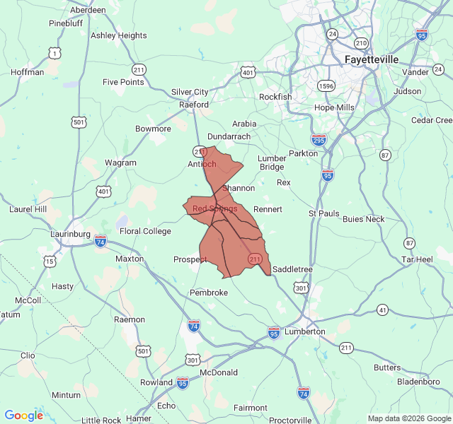 Map of septic coverage in Red Springs, NC