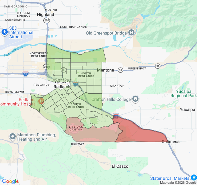 Map of septic coverage in Redlands, CA
