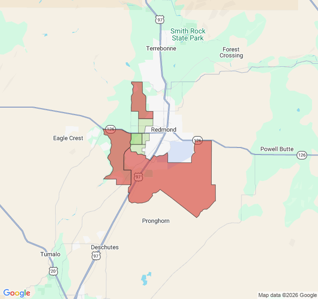 Map of septic coverage in Redmond, OR